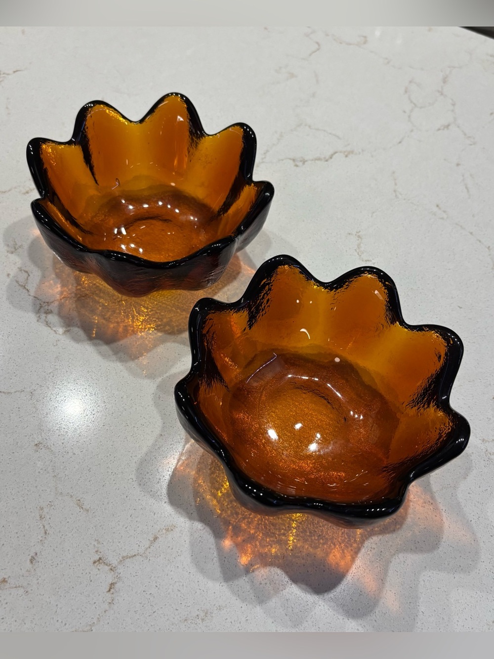 Vintage Blenko Amber Glass Lotus Bowls - Set of 2 (Willing to Separate) - Picture 5 of 7